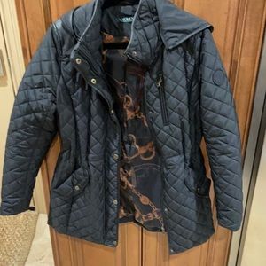 Ralph Lauren coat in black with leather trim size medium